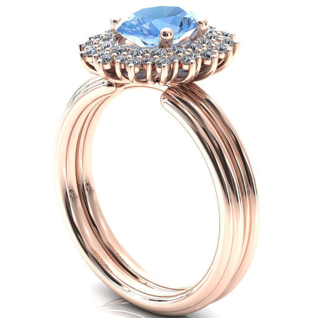 Eridanus Oval Aqua Blue Spinel Cluster Diamond Halo Wedding Ring-Custom-Made Jewelry-Fire & Brilliance ®