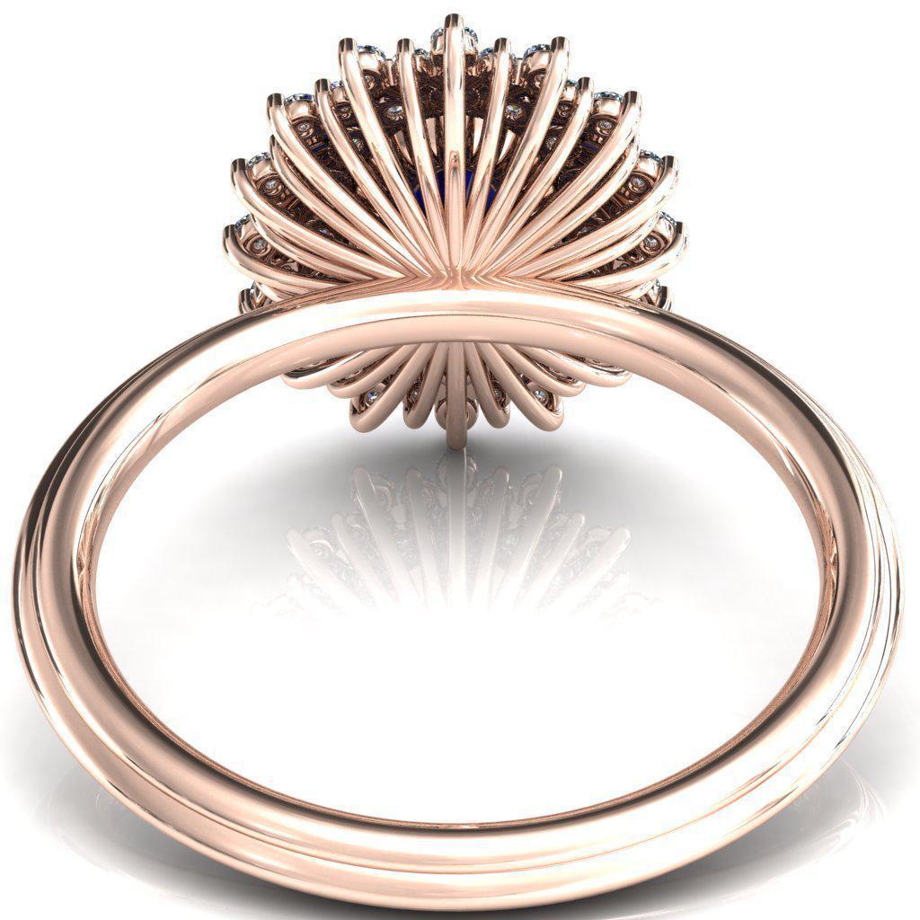Eridanus Oval Blue Sapphire Cluster Diamond Halo Wedding Ring-Custom-Made Jewelry-Fire & Brilliance ®