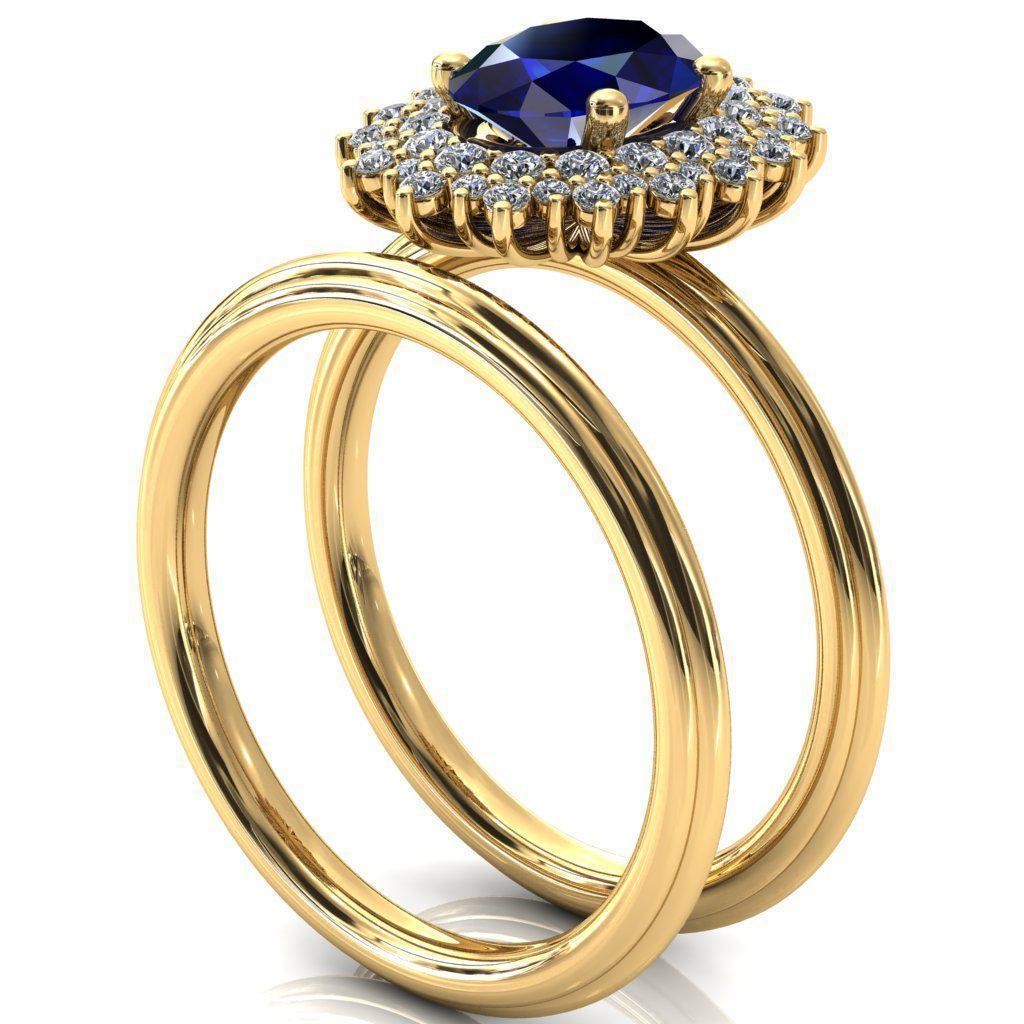 Eridanus Oval Blue Sapphire Cluster Diamond Halo Wedding Ring-Custom-Made Jewelry-Fire & Brilliance ®