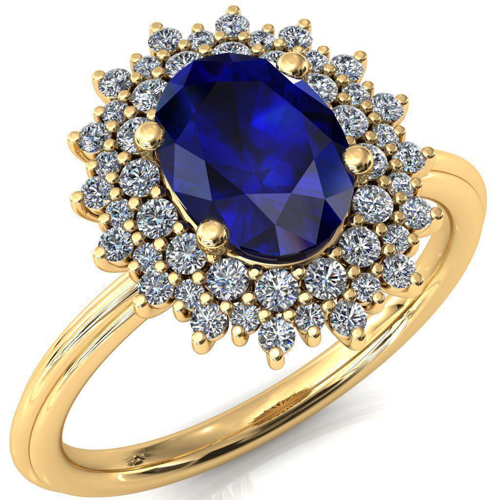 ERIDANUS 9X7MM OVAL BLUE SAPPHIRE CLUSTER DIAMOND HALO WEDDING RING