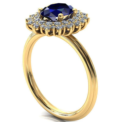 ERIDANUS 9X7MM OVAL BLUE SAPPHIRE CLUSTER DIAMOND HALO WEDDING RING