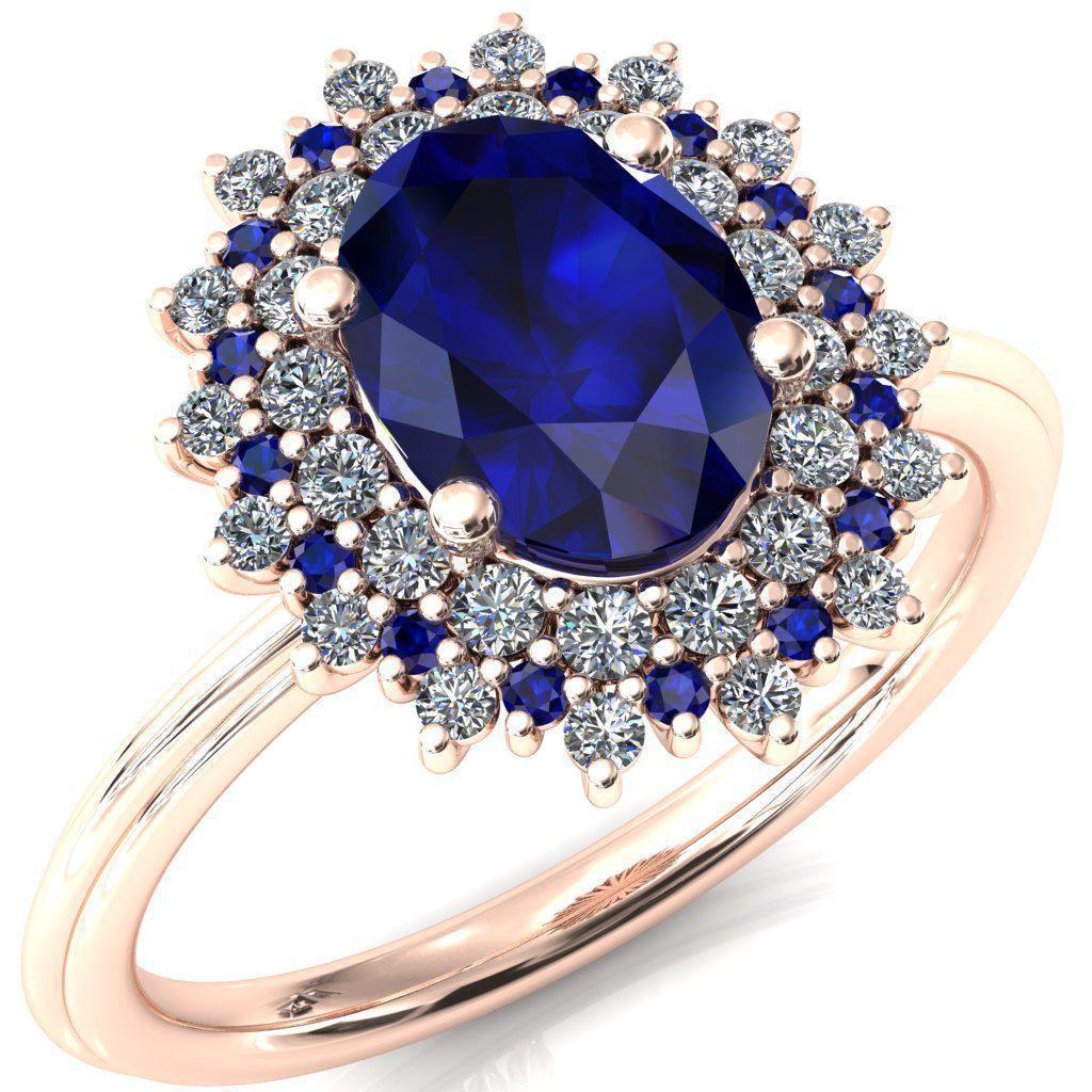 Eridanus Oval Blue Sapphire Cluster Diamond and Blue Sapphire Halo Wedding Ring ver.1-Custom-Made Jewelry-Fire & Brilliance ®