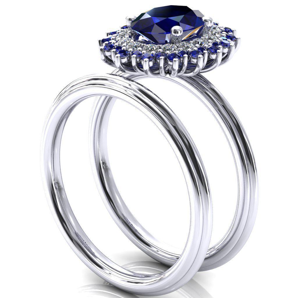 Eridanus Oval Blue Sapphire Cluster Diamond and Blue Sapphire Halo Wedding Ring ver.2-Custom-Made Jewelry-Fire & Brilliance ®