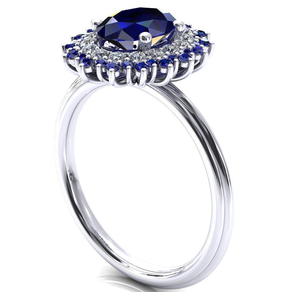 Eridanus Oval Blue Sapphire Cluster Diamond and Blue Sapphire Halo Wedding Ring ver.2-Custom-Made Jewelry-Fire & Brilliance ®