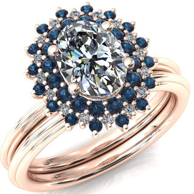 Eridanus Oval Moissanite Cluster Diamond and Alexandrite Halo Wedding Ring-Custom-Made Jewelry-Fire & Brilliance ®