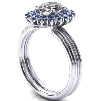 Eridanus Oval Moissanite Cluster Diamond and Alexandrite Halo Wedding Ring-Custom-Made Jewelry-Fire & Brilliance ®