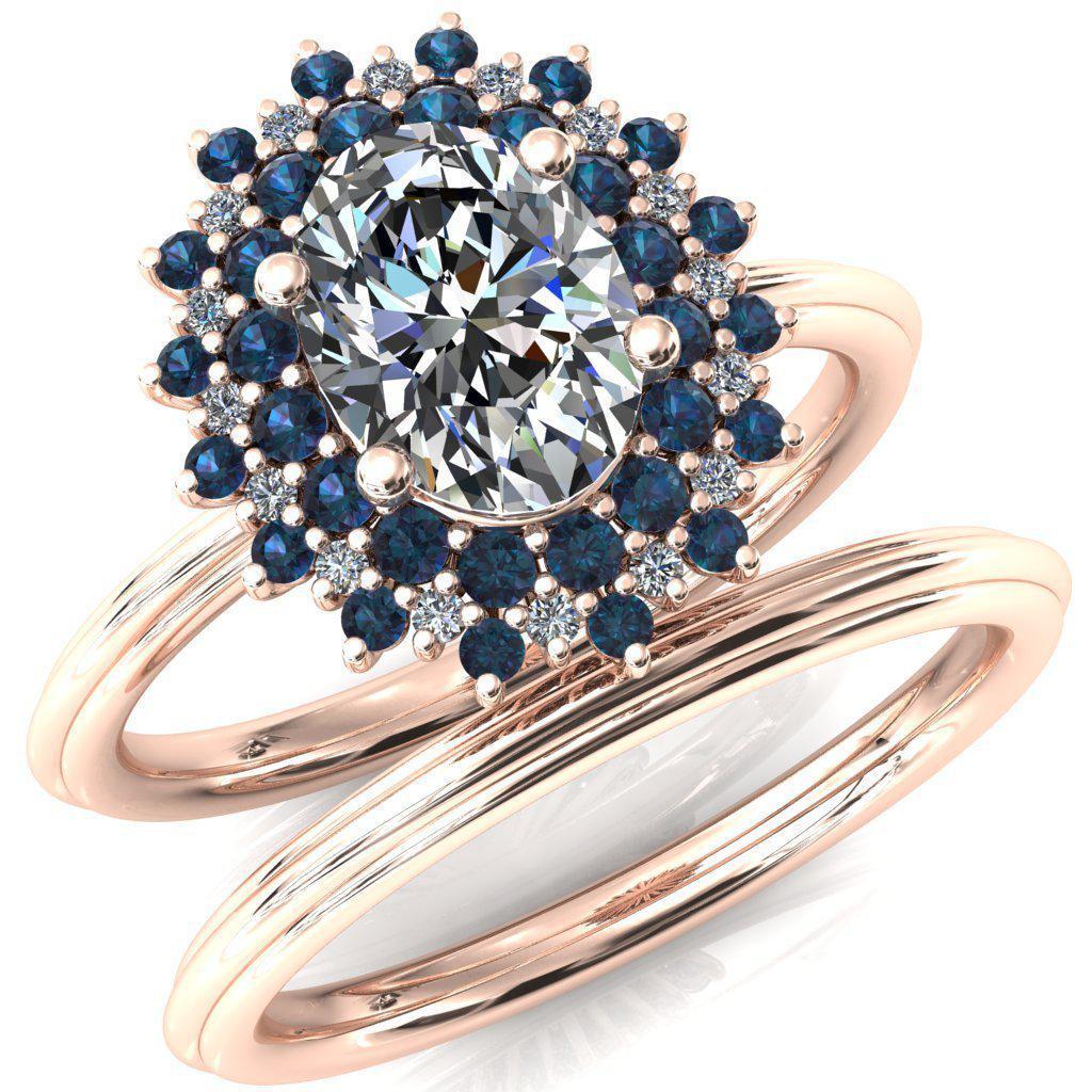 Eridanus Oval Moissanite Cluster Diamond and Alexandrite Halo Wedding Ring-Custom-Made Jewelry-Fire & Brilliance ®