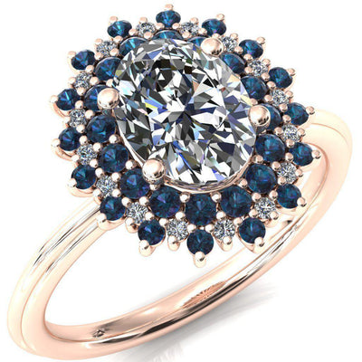 Eridanus Oval Moissanite Cluster Diamond and Alexandrite Halo Wedding Ring-Custom-Made Jewelry-Fire & Brilliance ®