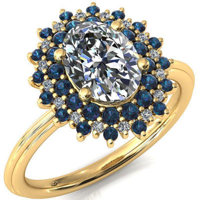 Eridanus Oval Moissanite Cluster Diamond and Alexandrite Halo Wedding Ring-Custom-Made Jewelry-Fire & Brilliance ®