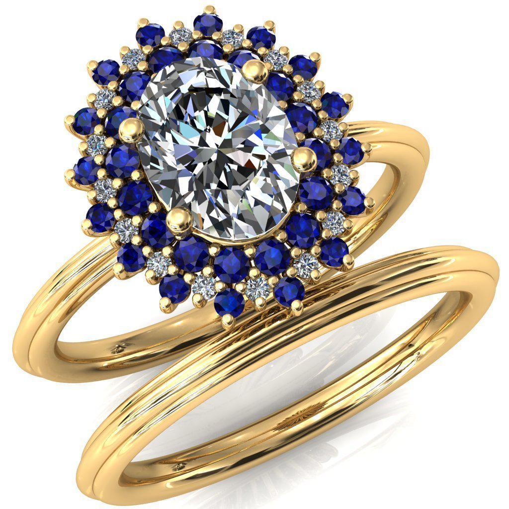 Eridanus Oval Moissanite Cluster Diamond and Blue Sapphire Halo Wedding Ring ver.3-Custom-Made Jewelry-Fire & Brilliance ®
