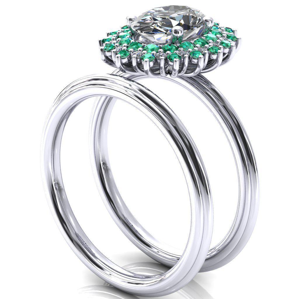 Eridanus Oval Moissanite Cluster Diamond and Emerald Halo Wedding Ring ver.3-Custom-Made Jewelry-Fire & Brilliance ®