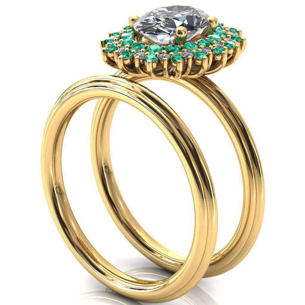 Eridanus Oval Moissanite Cluster Diamond and Emerald Halo Wedding Ring ver.3-Custom-Made Jewelry-Fire & Brilliance ®