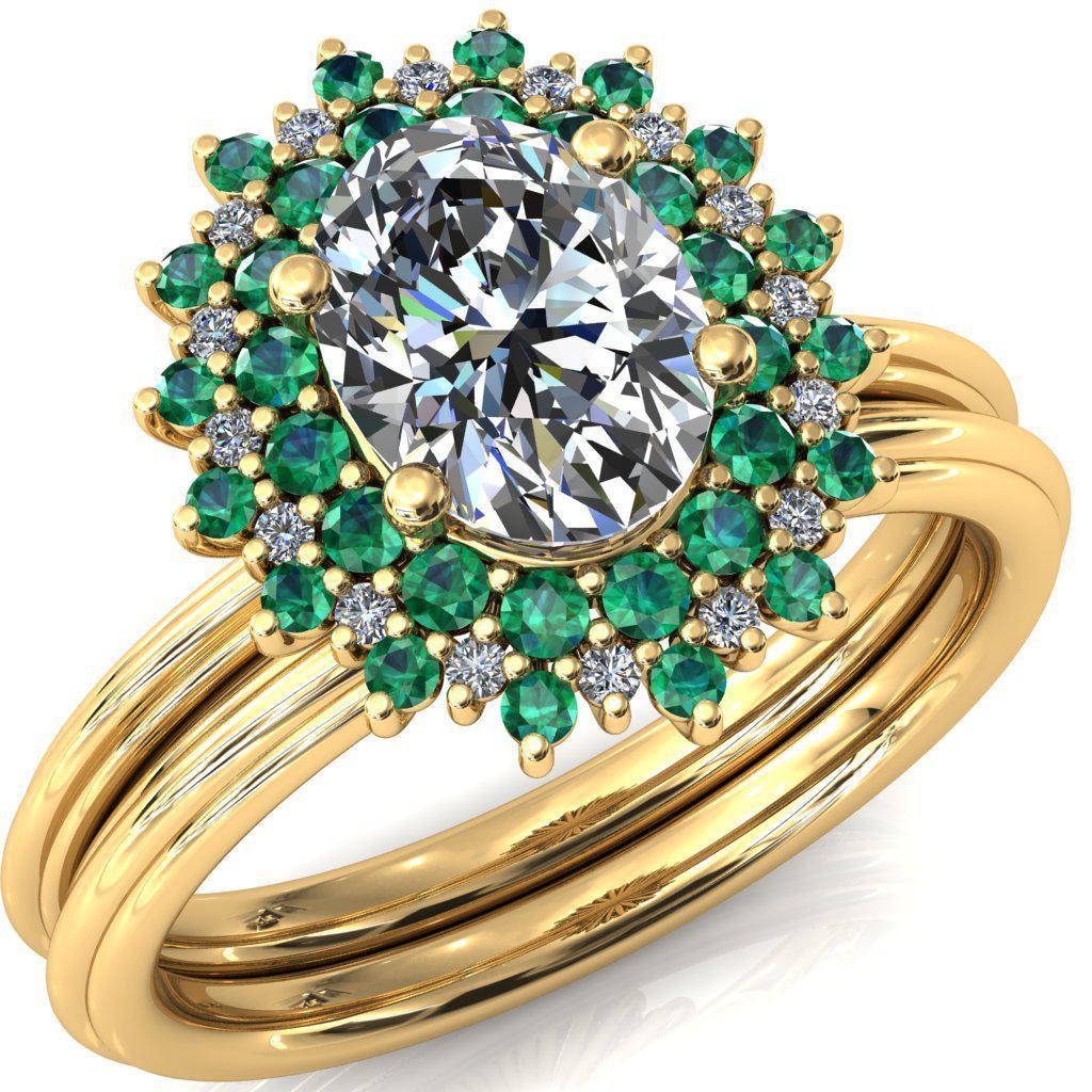 Eridanus Oval Moissanite Cluster Diamond and Emerald Halo Wedding Ring ver.3-Custom-Made Jewelry-Fire & Brilliance ®