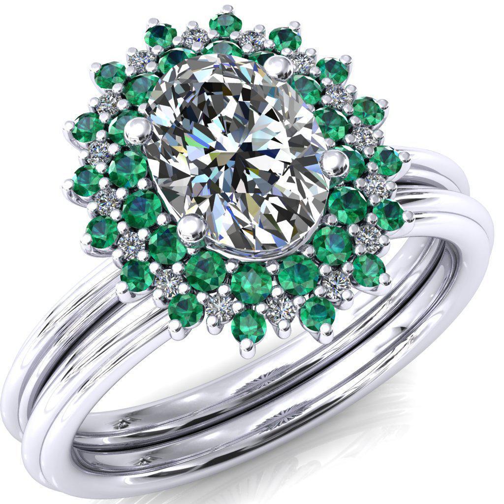 Eridanus Oval Moissanite Cluster Diamond and Emerald Halo Wedding Ring ver.3-Custom-Made Jewelry-Fire & Brilliance ®