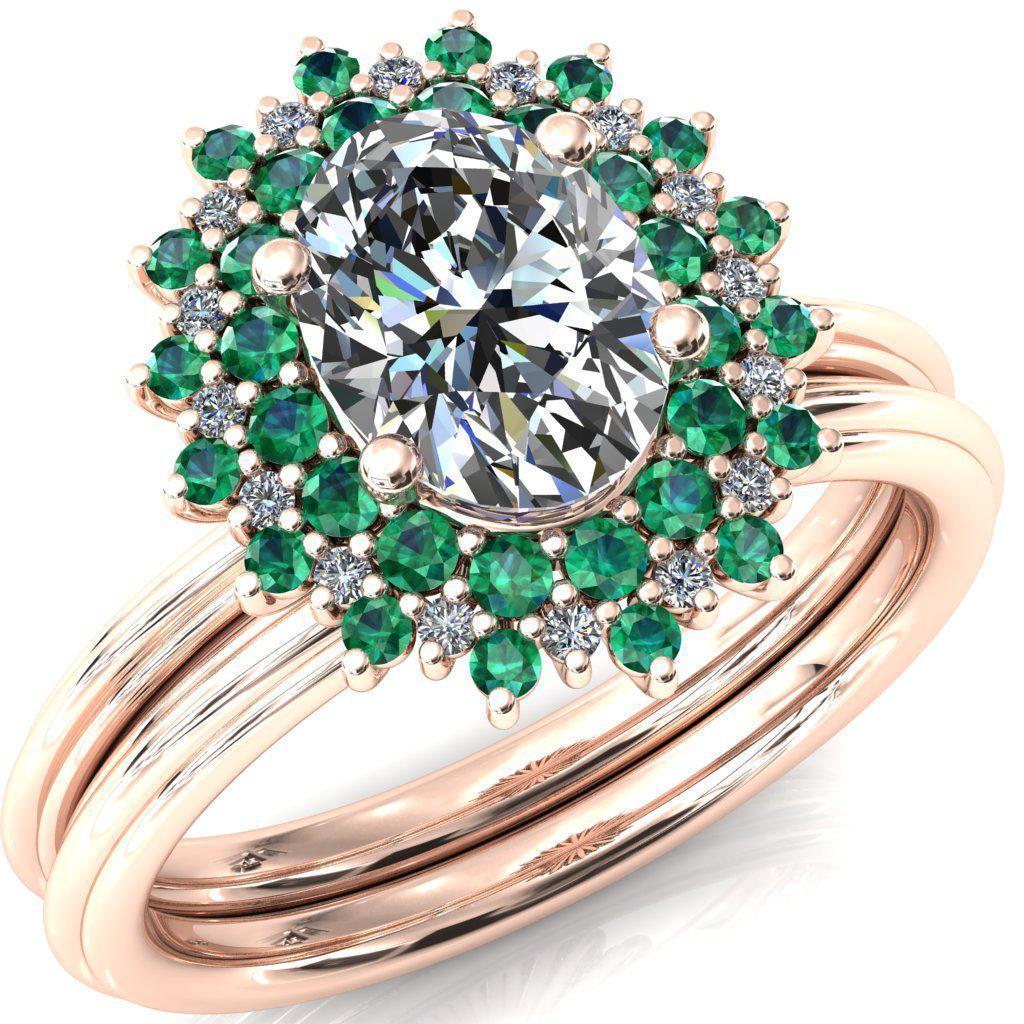 Eridanus Oval Moissanite Cluster Diamond and Emerald Halo Wedding Ring ver.3-Custom-Made Jewelry-Fire & Brilliance ®