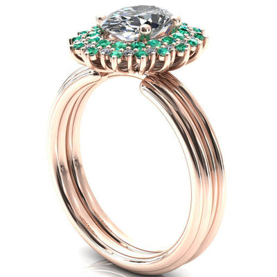 Eridanus Oval Moissanite Cluster Diamond and Emerald Halo Wedding Ring ver.3-Custom-Made Jewelry-Fire & Brilliance ®