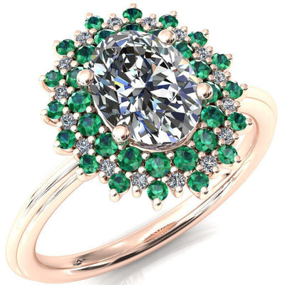 Eridanus Oval Moissanite Cluster Diamond and Emerald Halo Wedding Ring ver.3-Custom-Made Jewelry-Fire & Brilliance ®