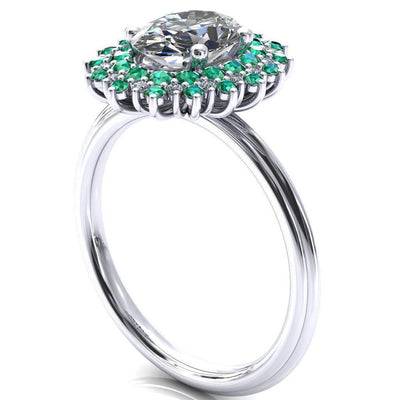 Eridanus Oval Moissanite Cluster Diamond and Emerald Halo Wedding Ring ver.3-Custom-Made Jewelry-Fire & Brilliance ®