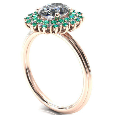 Eridanus Oval Moissanite Cluster Diamond and Emerald Halo Wedding Ring ver.3-Custom-Made Jewelry-Fire & Brilliance ®