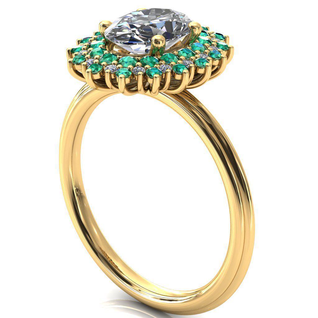 Eridanus Oval Moissanite Cluster Diamond and Emerald Halo Wedding Ring ver.3-Custom-Made Jewelry-Fire & Brilliance ®