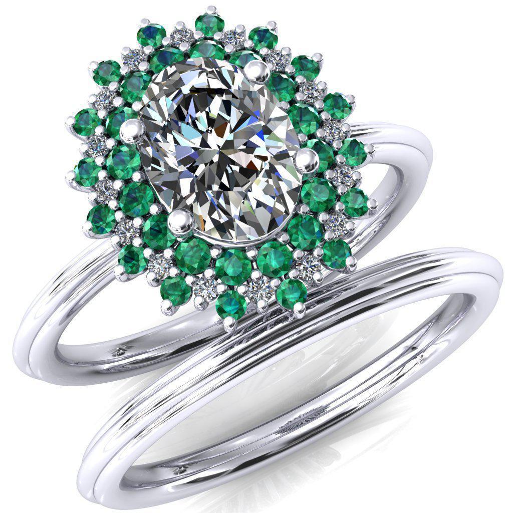 Eridanus Oval Moissanite Cluster Diamond and Emerald Halo Wedding Ring ver.3-Custom-Made Jewelry-Fire & Brilliance ®