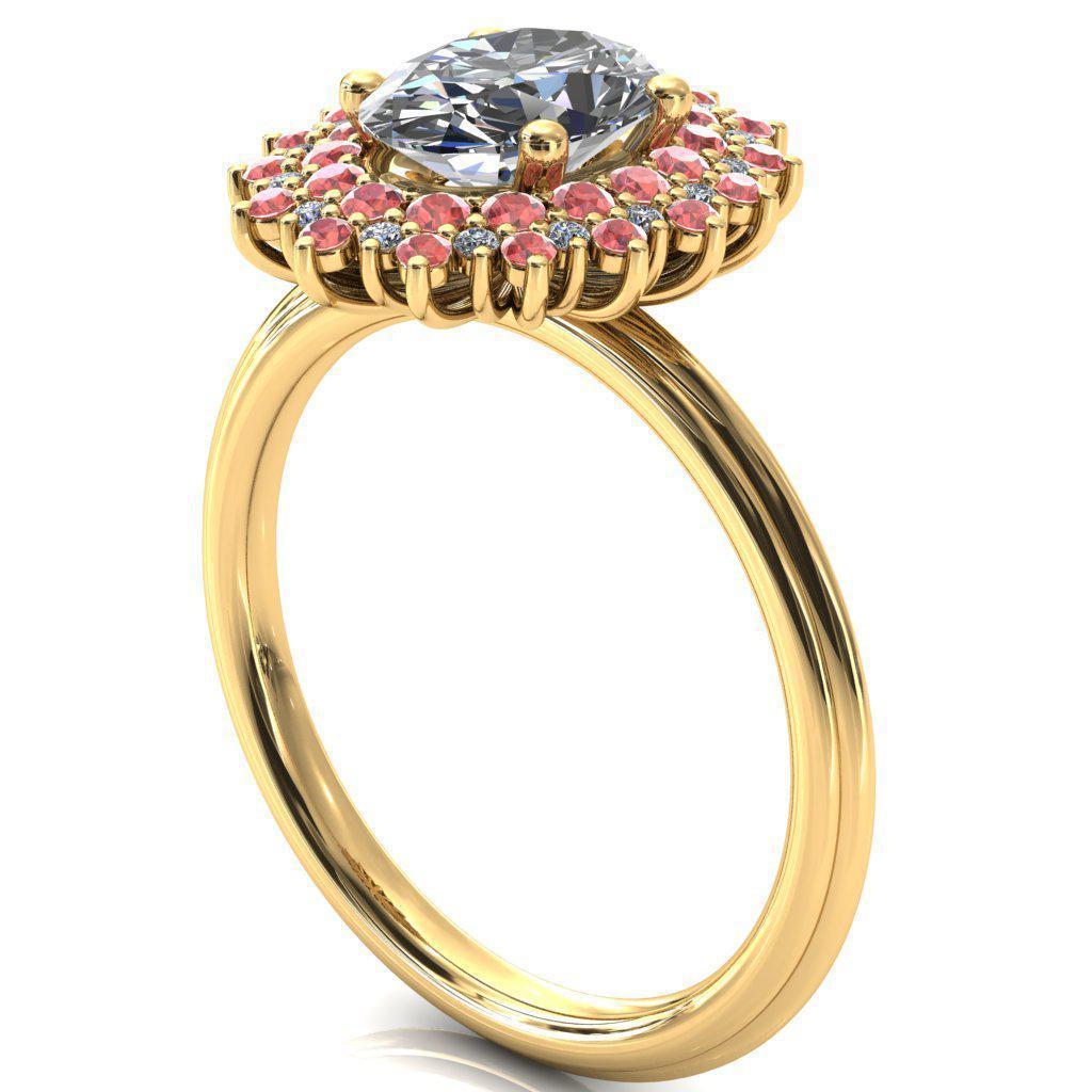 Eridanus Oval Moissanite Cluster Diamond and Padparadscha Sapphire Halo Wedding Ring ver.3-Custom-Made Jewelry-Fire & Brilliance ®