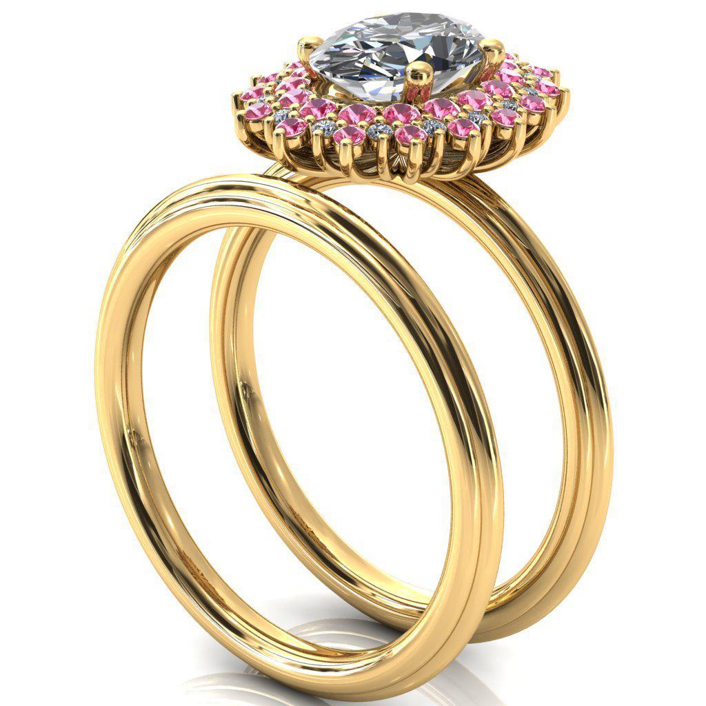 Eridanus Oval Moissanite Cluster Diamond and Pink Sapphire Halo Wedding Ring ver.3-Custom-Made Jewelry-Fire & Brilliance ®