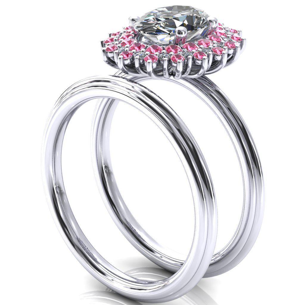 Eridanus Oval Moissanite Cluster Diamond and Pink Sapphire Halo Wedding Ring ver.3-Custom-Made Jewelry-Fire & Brilliance ®