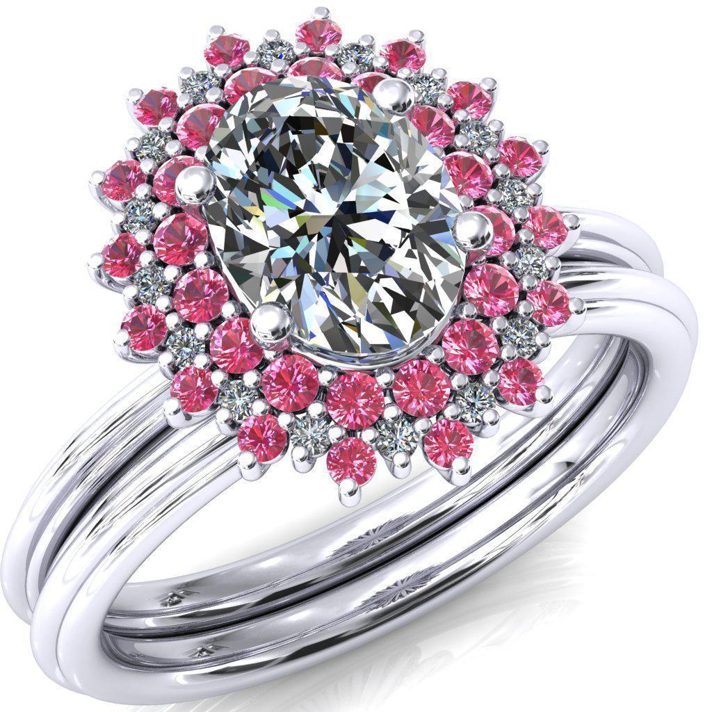 Eridanus Oval Moissanite Cluster Diamond and Pink Sapphire Halo Wedding Ring ver.3-Custom-Made Jewelry-Fire & Brilliance ®