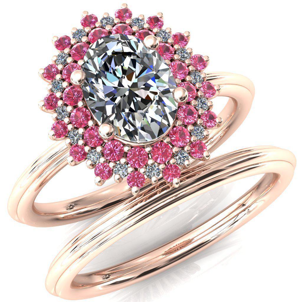 Eridanus Oval Moissanite Cluster Diamond and Pink Sapphire Halo Wedding Ring ver.3-Custom-Made Jewelry-Fire & Brilliance ®