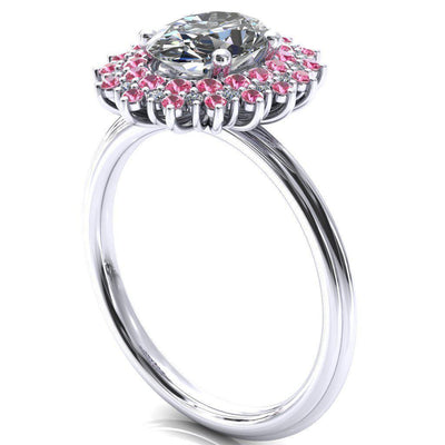 Eridanus Oval Moissanite Cluster Diamond and Pink Sapphire Halo Wedding Ring ver.3-Custom-Made Jewelry-Fire & Brilliance ®