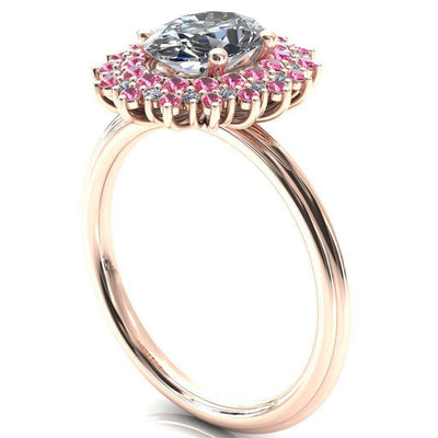 Eridanus Oval Moissanite Cluster Diamond and Pink Sapphire Halo Wedding Ring ver.3-Custom-Made Jewelry-Fire & Brilliance ®