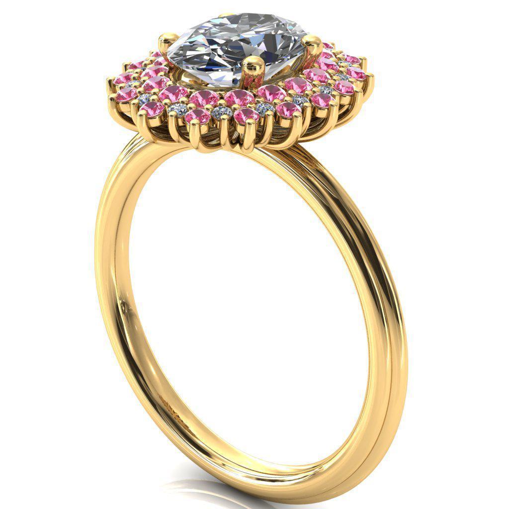 Eridanus Oval Moissanite Cluster Diamond and Pink Sapphire Halo Wedding Ring ver.3-Custom-Made Jewelry-Fire & Brilliance ®