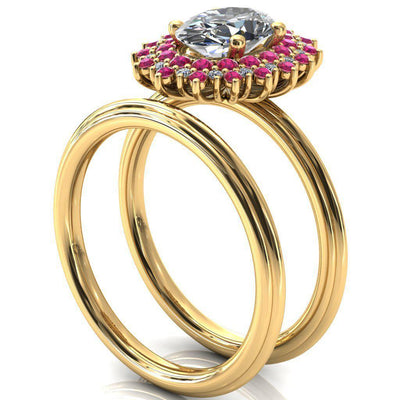 Eridanus Oval Moissanite Cluster Diamond and Ruby Halo Wedding Ring ver.3-Custom-Made Jewelry-Fire & Brilliance ®