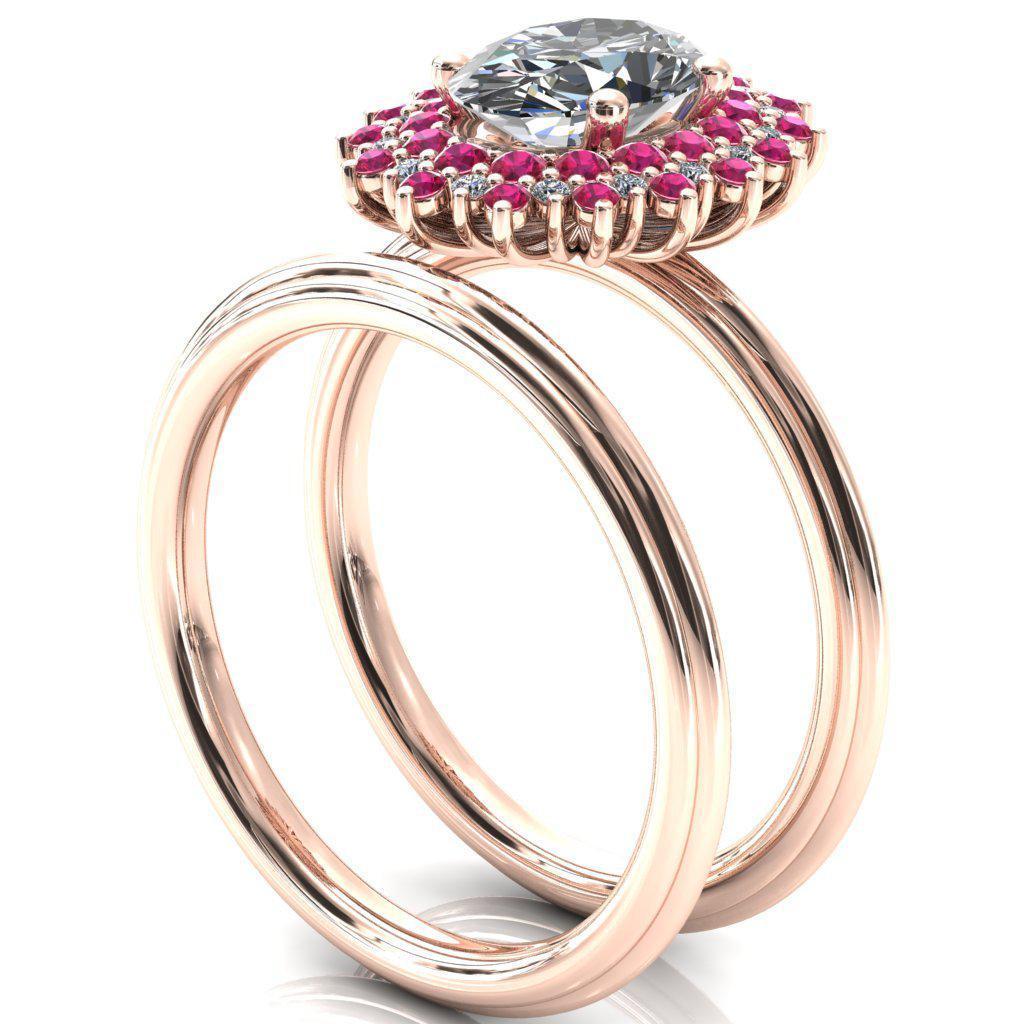 Eridanus Oval Moissanite Cluster Diamond and Ruby Halo Wedding Ring ver.3-Custom-Made Jewelry-Fire & Brilliance ®