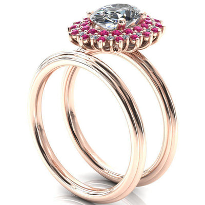 Eridanus Oval Moissanite Cluster Diamond and Ruby Halo Wedding Ring ver.3-Custom-Made Jewelry-Fire & Brilliance ®