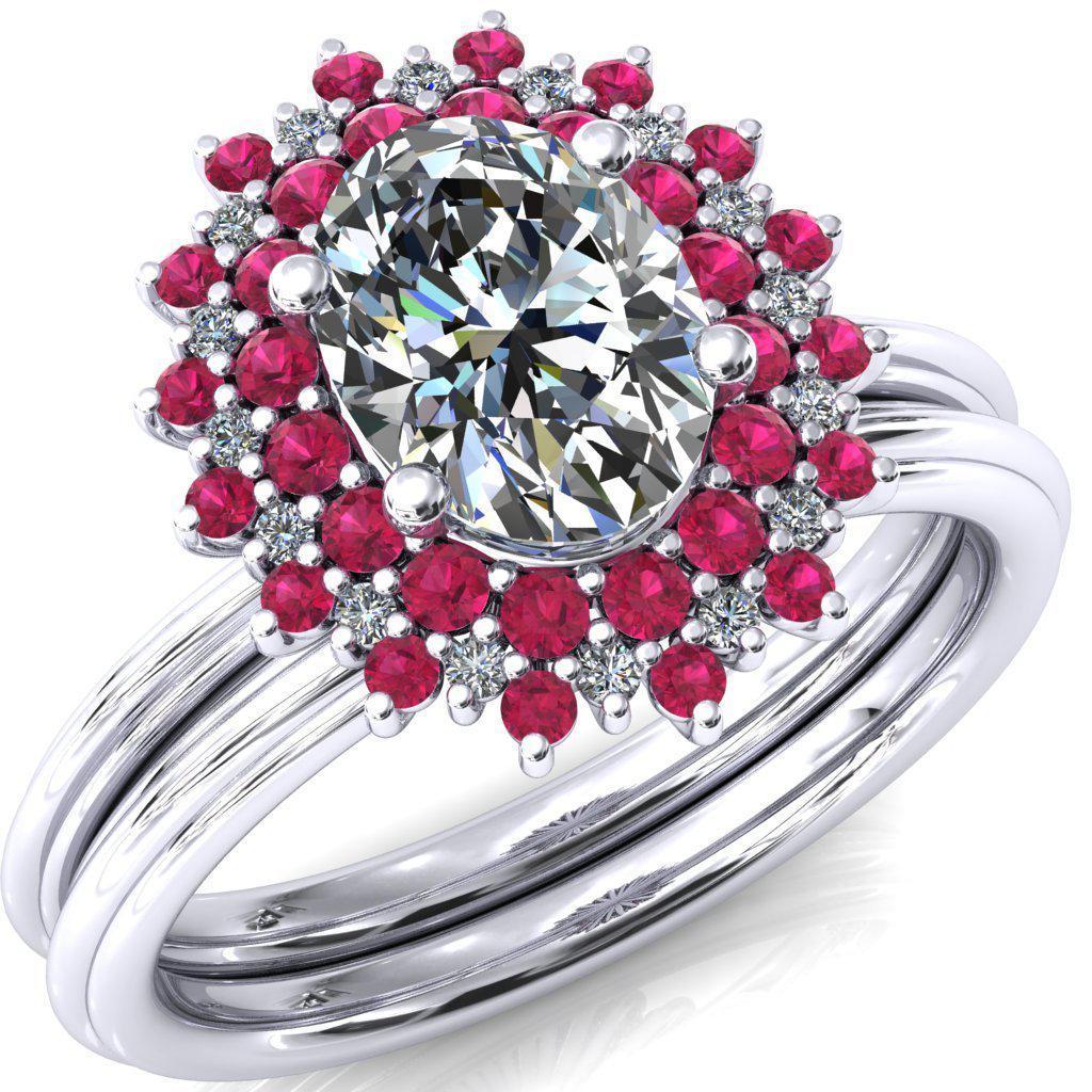 Eridanus Oval Moissanite Cluster Diamond and Ruby Halo Wedding Ring ver.3-Custom-Made Jewelry-Fire & Brilliance ®