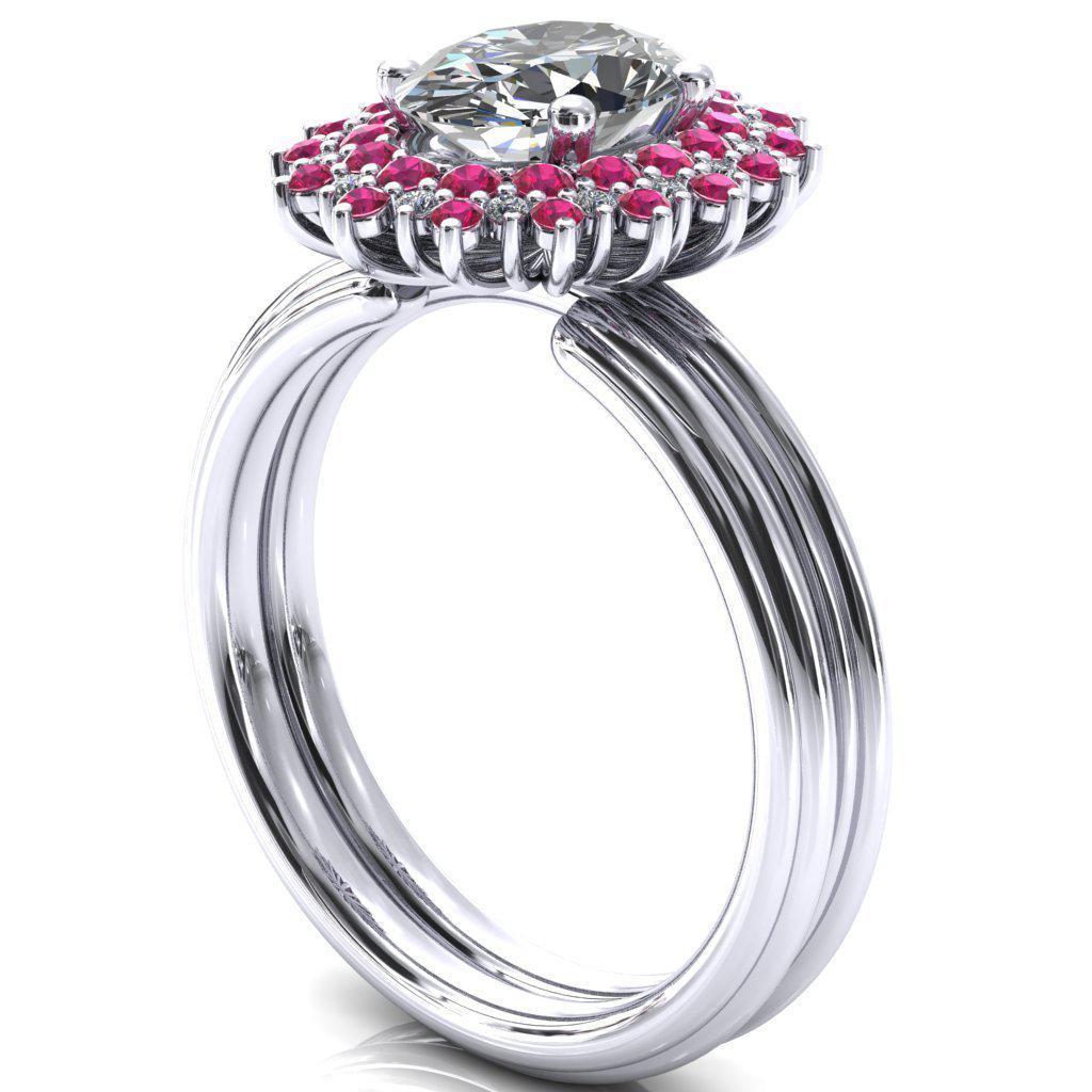 Eridanus Oval Moissanite Cluster Diamond and Ruby Halo Wedding Ring ver.3-Custom-Made Jewelry-Fire & Brilliance ®