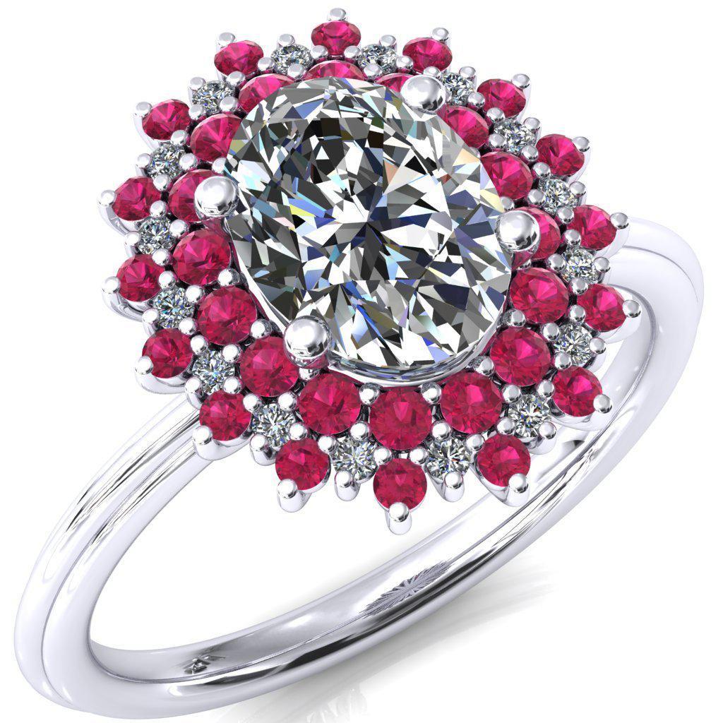 Eridanus Oval Moissanite Cluster Diamond and Ruby Halo Wedding Ring ver.3-Custom-Made Jewelry-Fire & Brilliance ®