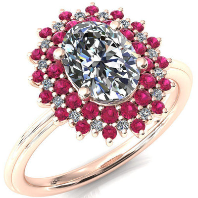 Eridanus Oval Moissanite Cluster Diamond and Ruby Halo Wedding Ring ver.3-Custom-Made Jewelry-Fire & Brilliance ®