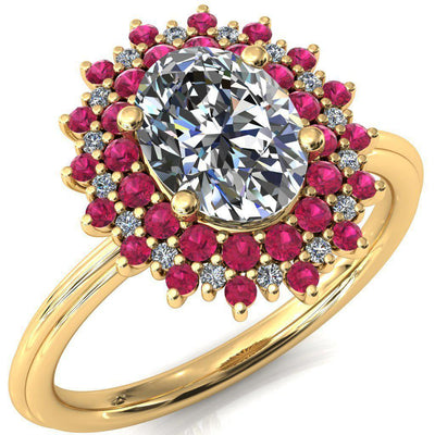 Eridanus Oval Moissanite Cluster Diamond and Ruby Halo Wedding Ring ver.3-Custom-Made Jewelry-Fire & Brilliance ®