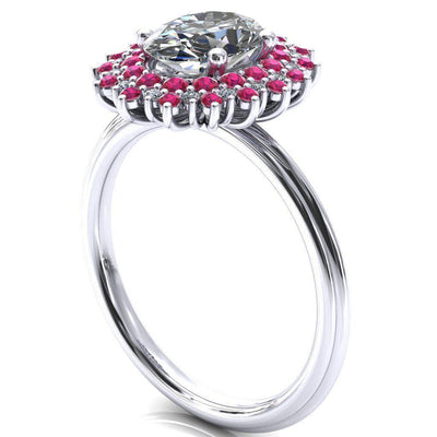 Eridanus Oval Moissanite Cluster Diamond and Ruby Halo Wedding Ring ver.3-Custom-Made Jewelry-Fire & Brilliance ®