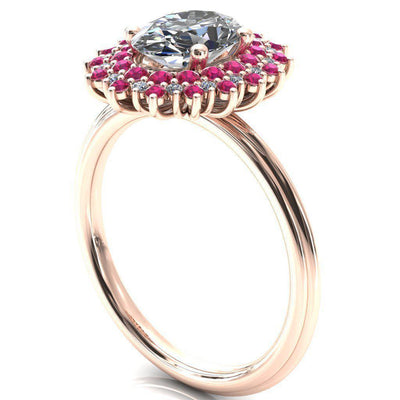 Eridanus Oval Moissanite Cluster Diamond and Ruby Halo Wedding Ring ver.3-Custom-Made Jewelry-Fire & Brilliance ®