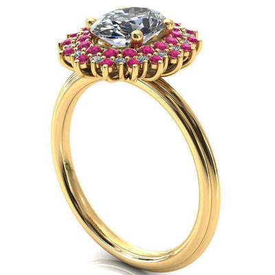 Eridanus Oval Moissanite Cluster Diamond and Ruby Halo Wedding Ring ver.3-Custom-Made Jewelry-Fire & Brilliance ®