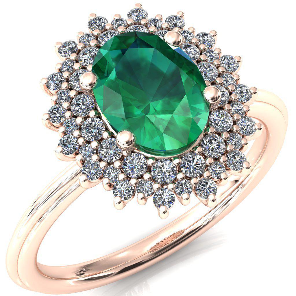 Eridanus Oval Emerald 4 Prong Diamond Cluster Halo Engagement Ring-FIRE & BRILLIANCE