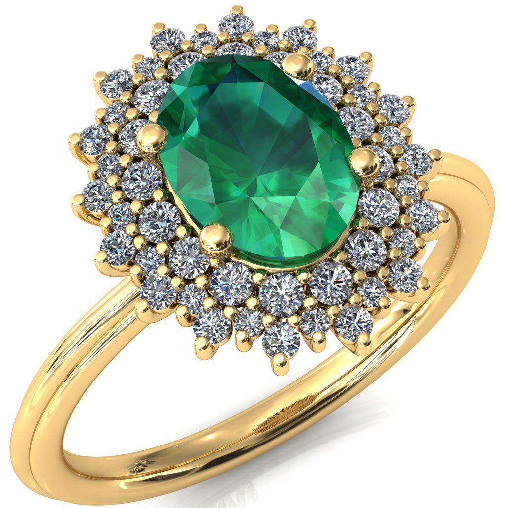 Eridanus Oval Emerald 4 Prong Diamond Cluster Halo Engagement Ring-FIRE & BRILLIANCE