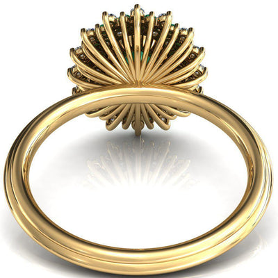 Eridanus Oval Emerald Cluster Diamond and Emerald Halo Wedding Ring ver.1-Custom-Made Jewelry-Fire & Brilliance ®