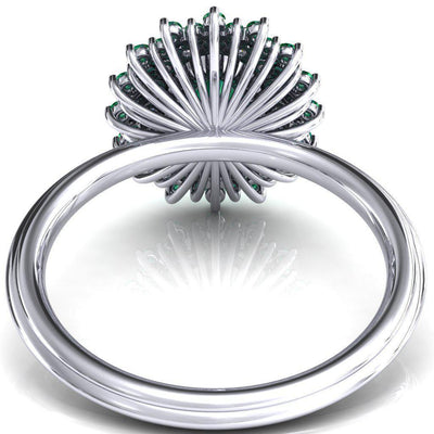 Eridanus Oval Emerald Cluster Diamond and Emerald Halo Wedding Ring ver.2-Custom-Made Jewelry-Fire & Brilliance ®