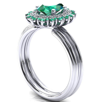 Eridanus Oval Emerald Cluster Diamond and Emerald Halo Wedding Ring ver.2-Custom-Made Jewelry-Fire & Brilliance ®