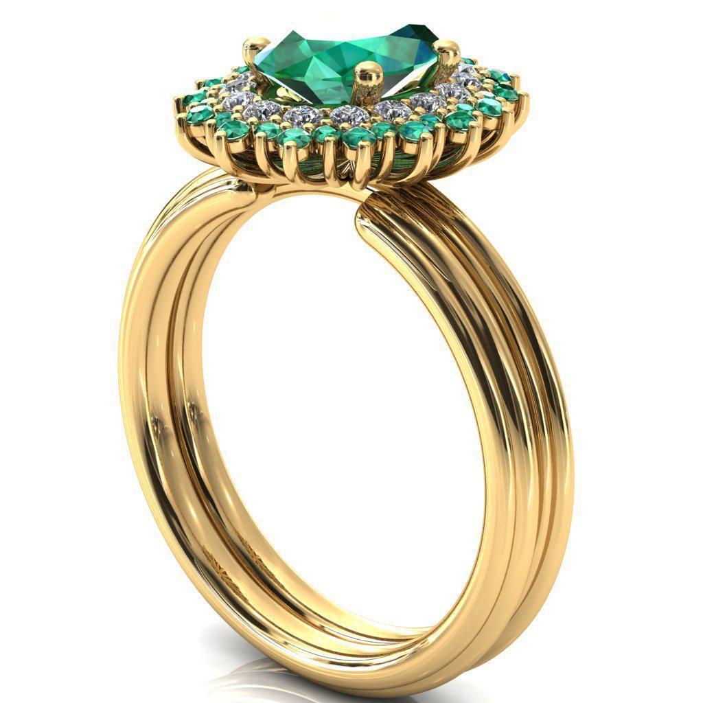 Eridanus Oval Emerald Cluster Diamond and Emerald Halo Wedding Ring ver.2-Custom-Made Jewelry-Fire & Brilliance ®